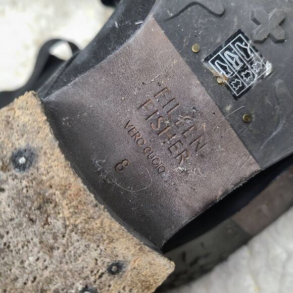 Eileen Fisher Log Harness Black Leather‎ Moto Boots Size 8 - Picture 7 of 7